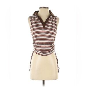 Striped collared v neck tank Top with Side Ties